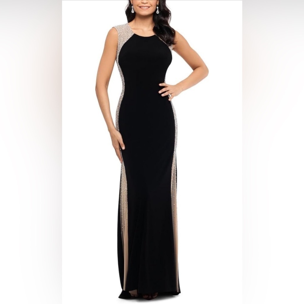 NEW- Xscape Women's Long Ity Dress with Caviar Bead Sides  SIZE: 4